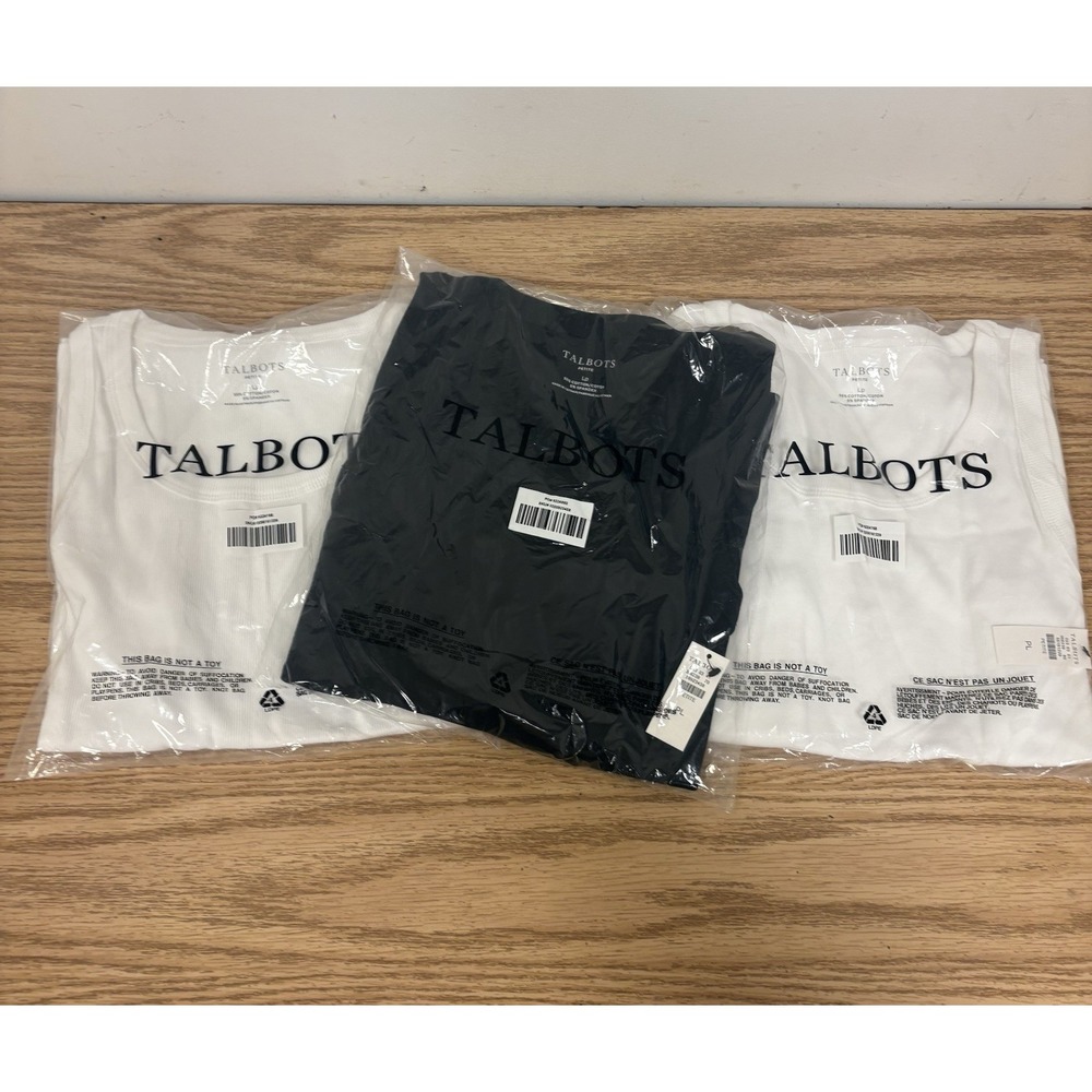 3 Talbots Tank Tops Sz Petite Large/ 2 White & 1 Black New In Plastic